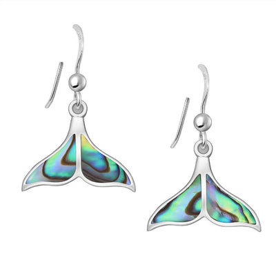 Sterling Silver Whales Tail & Paua Shell Dangly Earrings
