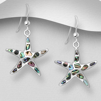 Sterling Silver & Paua Shell Starfish Dangly Earrings