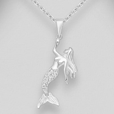 Sterling Silver & Crystal Mermaid Pendant