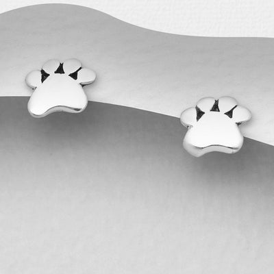 Sterling Silver Paw Print Stud Earrings