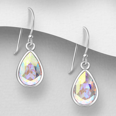 Sterling Silver Dangly Earrings with Fine Austrian Crystal - Aurore Borealis