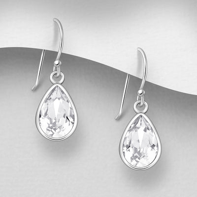 Sterling Silver Dangly Earrings with Fine Austrian Crystal - Crystal
