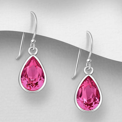 Sterling Silver Dangly Earrings with Fine Austrian Crystal - Rose