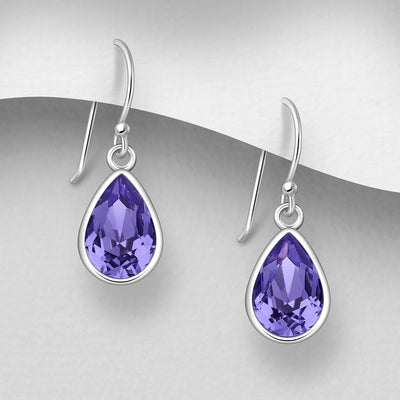 Sterling Silver Dangly Earrings with Fine Austrian Crystal - Tanzanite