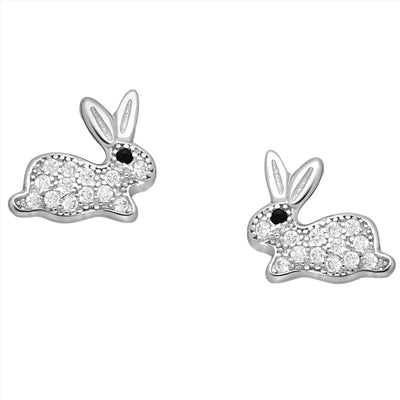 Sterling Silver & Cubic Zirconia Rabbit Stud Earrings
