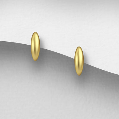 Gold Oval Stud Earrings Plated with 1 Micron 18K Yellow Gold
