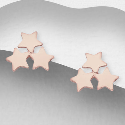 Sterling Silver Star Stud Earrings Plated with 1 Micron 18K Pink Gold