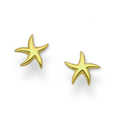 Sterling Silver Starfish Stud Earrings Plated with 1 Micron 18K Yellow Gold