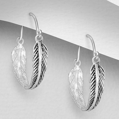 Sterling Silver Feather Hoop Earrings