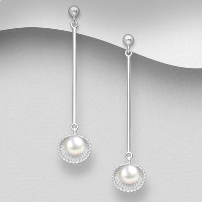 Sterling Silver Shell & Freshwater Pearl Dangly Earrings