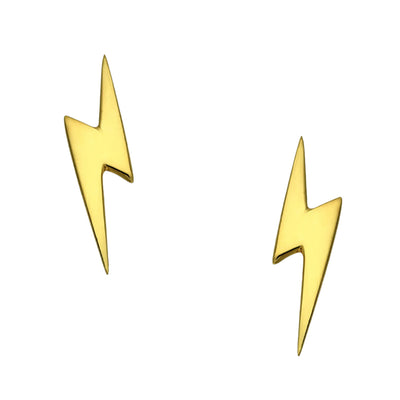 Sterling Silver Lightening Bold Stud Earrings Plated with 1 Micron 18K Yellow Gold