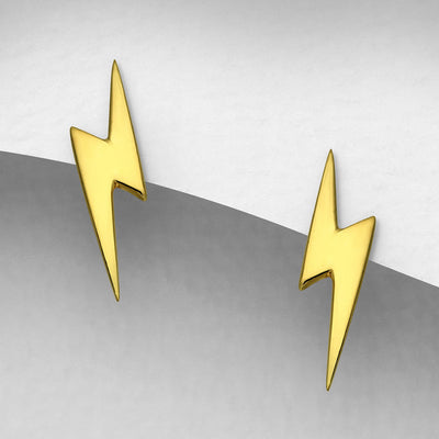Sterling Silver Lightening Bold Stud Earrings Plated with 1 Micron 18K Yellow Gold