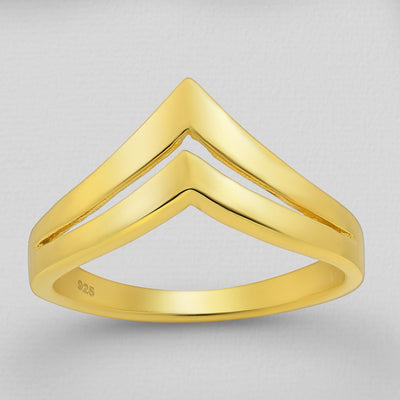 Sterling Silver Chevron Ring, Plated with 1 Micron 18K Yellow Gold
