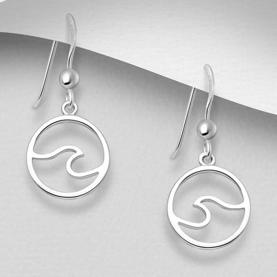 Sterling Silver Wave Dangly Earrings - Small
