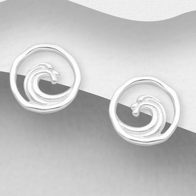 Sterling Silver Textured Wave Stud Earrings