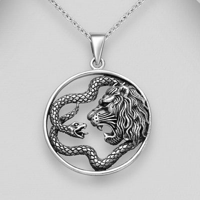 Sterling Silver Lion & Snake Pendant