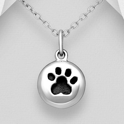 Sterling Silver Oxidised Paw Print Pendant