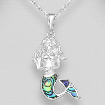 Mermaid & Paua Shell Sterling Silver Pendant