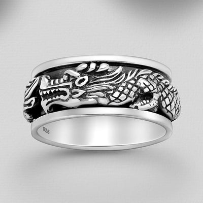 Sterling Silver Dragon Spin Ring