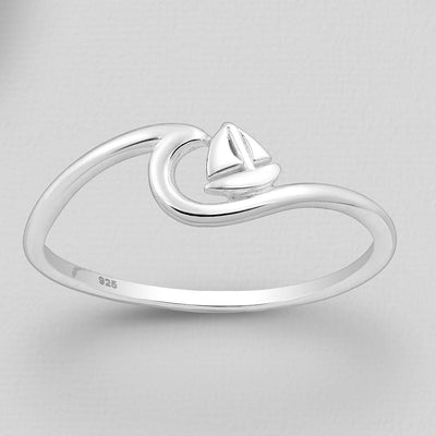 Sterling Silver Wave and Sail Boat Ring
