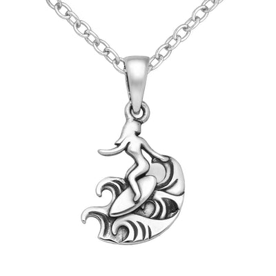 Sterling Silver Girl Surfing Wave pendant