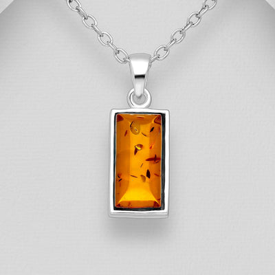 Sterling Silver Baltic Amber Rectangle Pendant