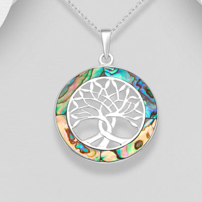 Tree of Life Paua Shell Sterling Silver Pendant
