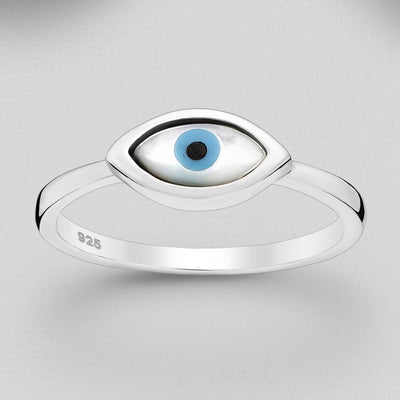 Sterling Silver & Mother of Pearl Shell Evil Eye Ring