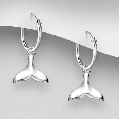 Sterling Silver Whales Tail Hoop Sleeper Earrings