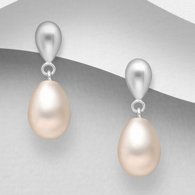 Sterling Silver & Peach Freshwater Pearl Dangly Stud Earrings