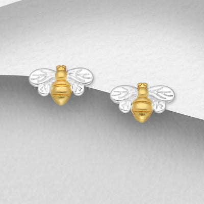 Sterling Silver & Gold Bee Stud Earrings