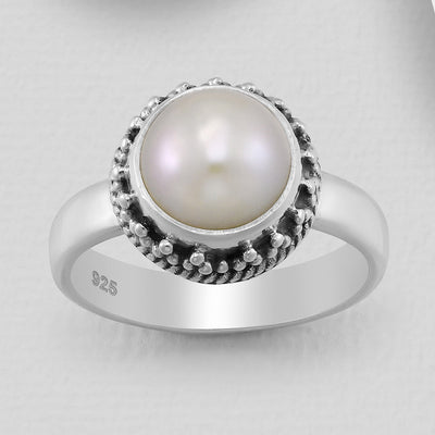 Sterling Silver Oxidized Ring With Fresh Water Pearl