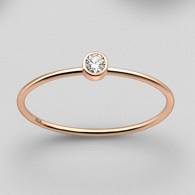 Sterling Silver Cubic Zirconia Solitaire Ring, Plated with 1 Micron Pink Gold