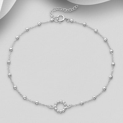 Sterling Silver Circle of Beads Chain Anklet