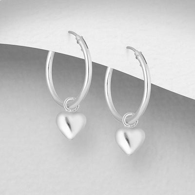 Sterling Silver Solid Heart Hoop Sleeper Earrings