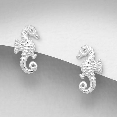 Sterling Silver Sea Horse Stud Earrings