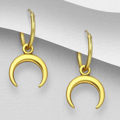 Hoop Earrings with Horn Plated with 0.25 Micron 18K Yellow Gold