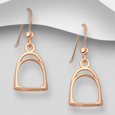 Sterling Silver Rose Gold Plated Horse Stirrup Dangly Earrings