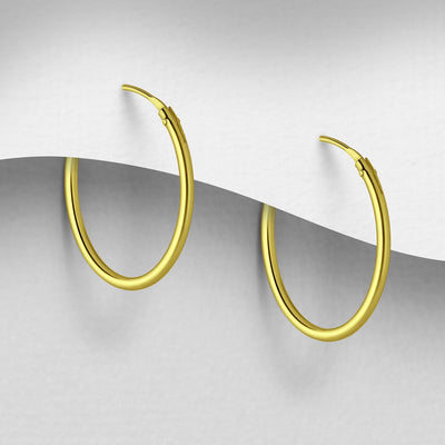 Sterling Silver Hoop Earrings, Plated with 1 Micron 18K Yellow Gold