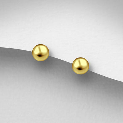 Sterling Silver Ball Stud Earrings, Plated with 1 Micron 14K Yellow Gold