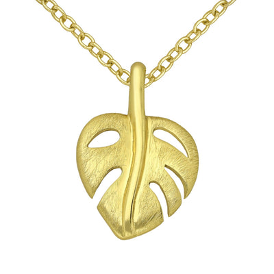 Matt Leaf Pendant, Plated with 1 Micron 14K Yellow Gold