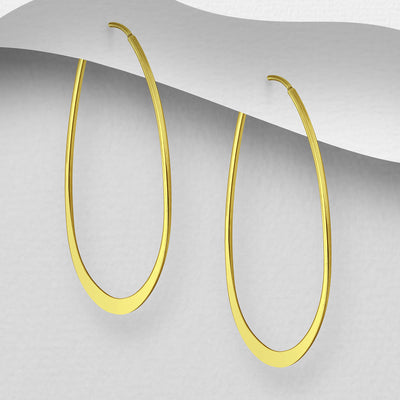 Oval Hoop Earrings, Plated with 1 Micron of 18K Yellow Gold