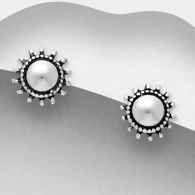 Sterling Silver Sun Stud Earrings