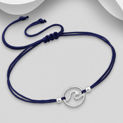 Sterling Silver Wave Bracelet - Navy Blue