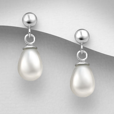 Sterling Silver & Freshwater Pearl Dangly Stud Earrings