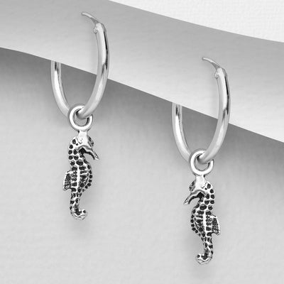 Sterling Silver Sea Horse Hoop Earrings