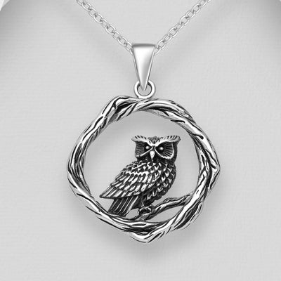 Sterling Silver Oxidised Owl Pendant