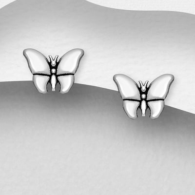 Sterling Silver Oxidised Butterfly Stud Earrings