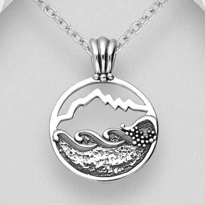 Sterling Silver Mountain and Sea Pendant