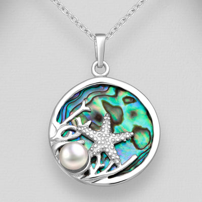 Sterling Silver Paua Shell & Freshwater Pearl Necklace with Starfish